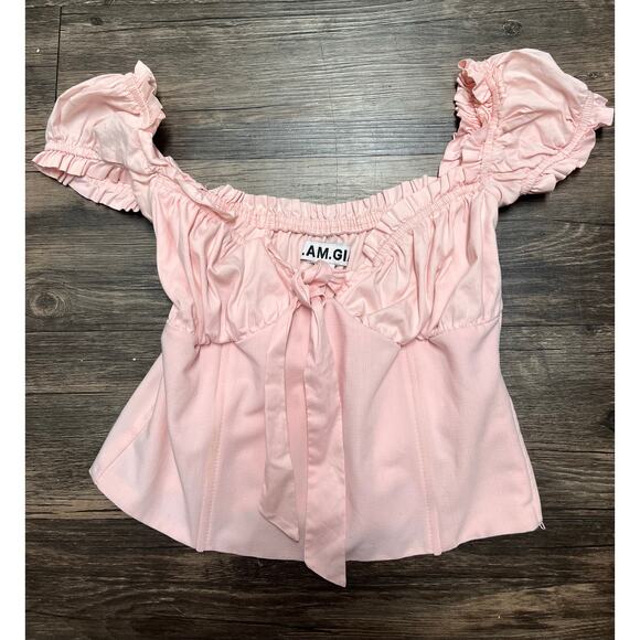 I.AM.GIA Naomi Corset Top Pink Bow Milkmaid Coquette Y2K M Babydoll Puff Sleeves - Picture 3 of 11